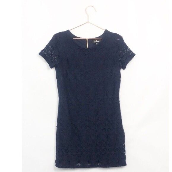Lulu's Navy Lace Short Sleeve Mini Dress Excellent Used Condition XS 22C - Picture 2 of 7